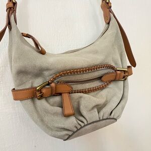 Anthropologie Holding Horses Leather Suede Tan Gray Crossbody Bag Purse